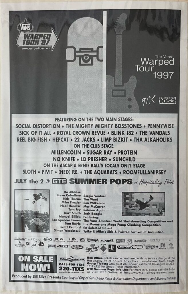 A flyer advertising of the 1997 Warped in San Diego.