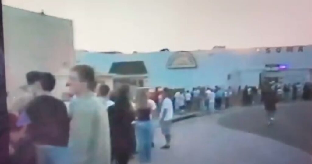 A screenshot from a video shot outside of Soma in San Diego in the 1990s.