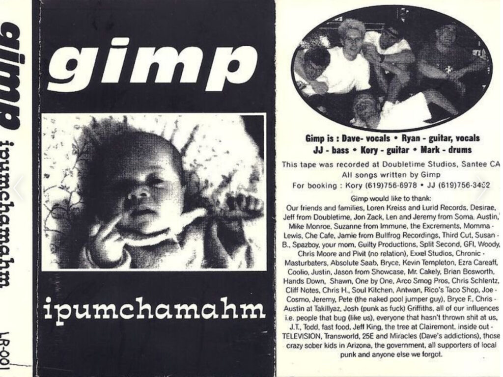 The insert from Gimp’s “ipumpchamahm” EP tape release on Lurid Records.